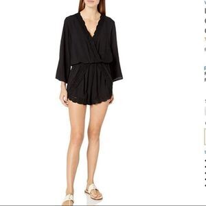 LA BLANCA Costa Brava Crochet Lace Trim Swim Cover-Up Romper Black